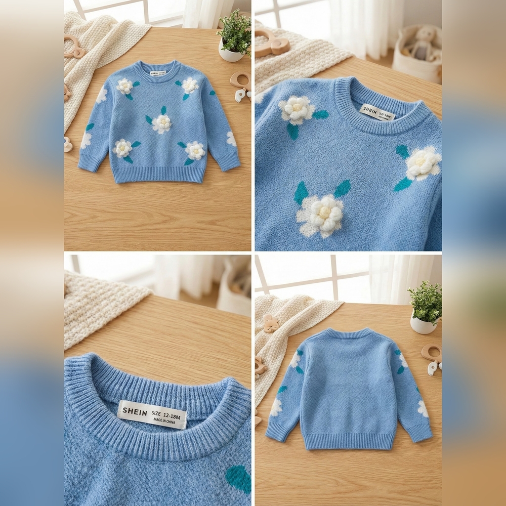 Blue Floral Kids Sweater
